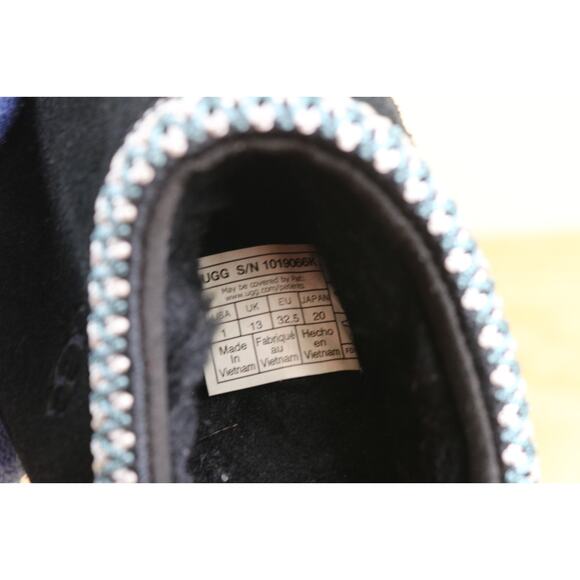 Ugg Slippers Kids 1 Black Suede Tasman II Shearling Lined Slip On Unisex Shoes - Picture 5 of 7